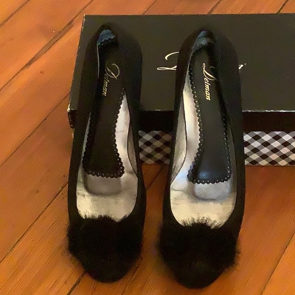 Delman black flats with mink bows sz 8 - Picture 2 of 4
